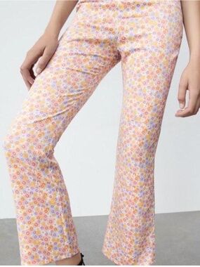 Zara boho satin ditsy flowers kick flare pants NWT